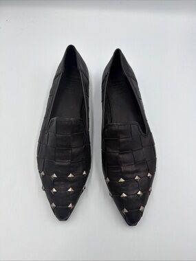 Frye Sienna Micro Stud Point Toe Black Flats